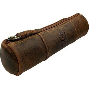 Women Leather Zippered Pen Pouch - Stationery Bag Pen Holder for Work & Office